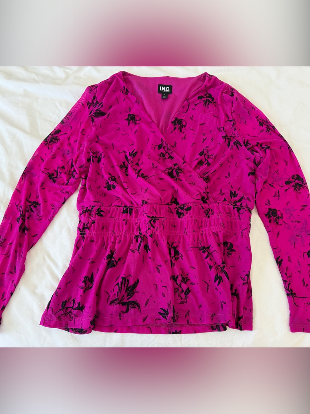 INC International Concepts Magenta Floral Wrap Blouse